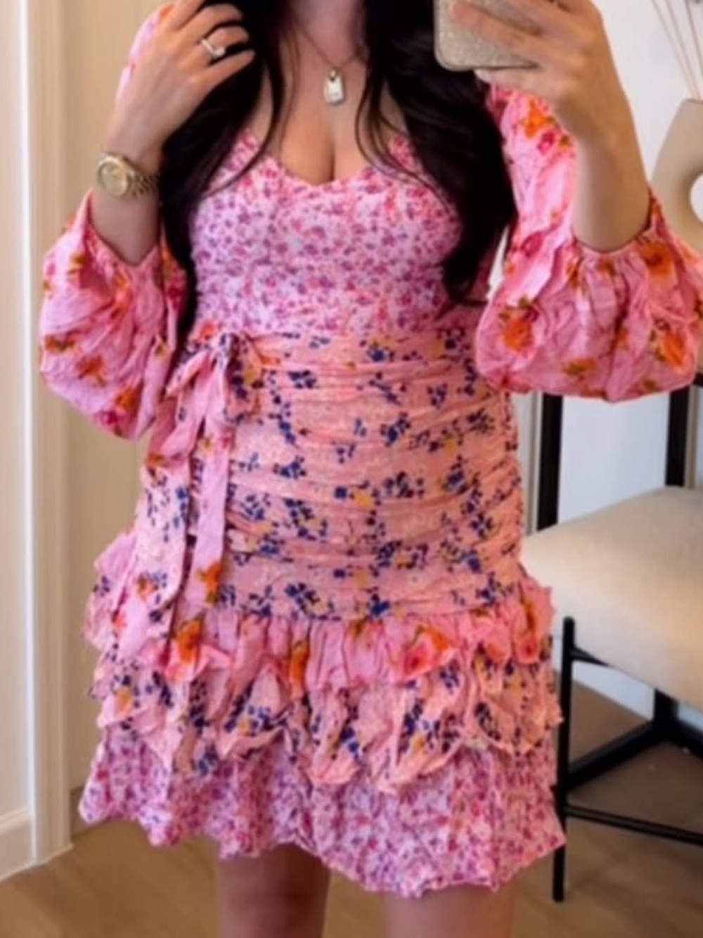 Pink Floral Ruffle Mini Dress - NWOT XS S M L